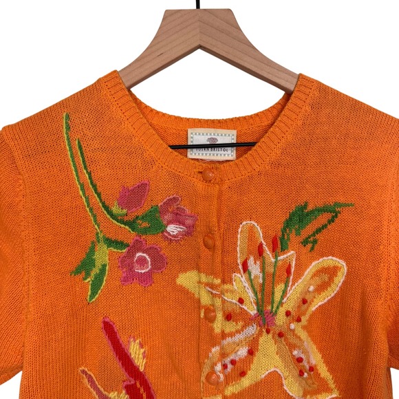 Susan‎ Bristol Cardigan Size S/M Short Sleeve Floral Tropical Embroidery Cotton - Picture 2 of 10